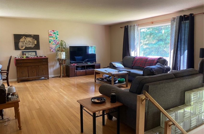 living room from top of stairs