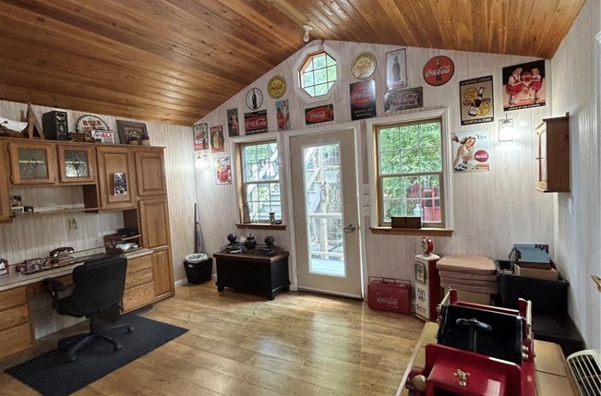 Hard wood Floors and cedar ceiling