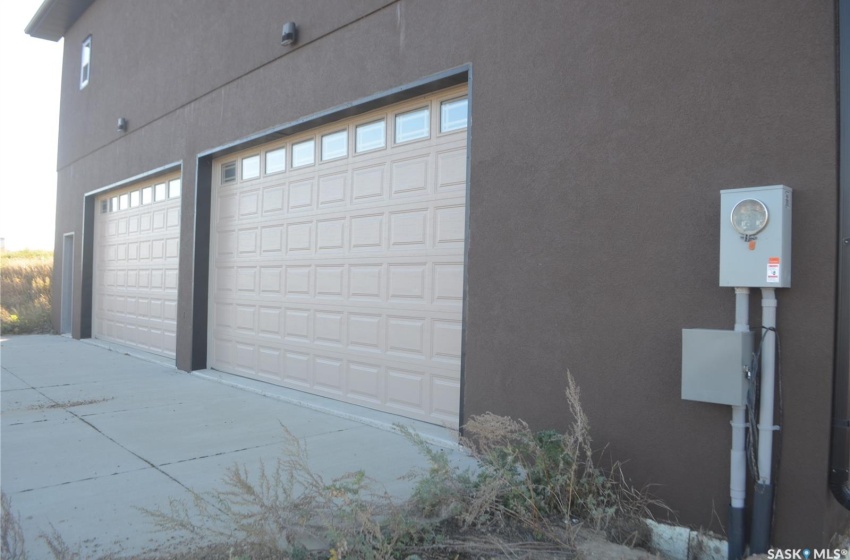 View of garage doors