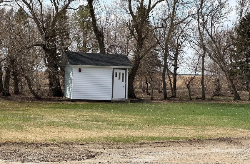 View of yard featuring a shed