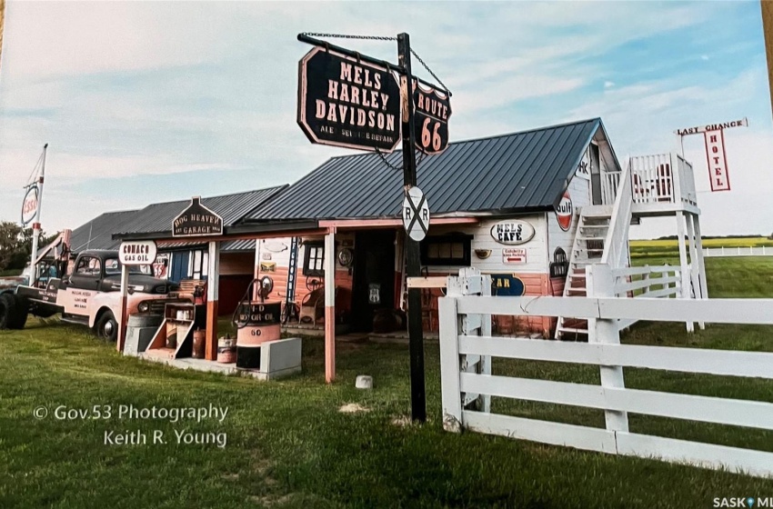 Mels Harley Garage & Last Chance Hotel loaded w vintage/nostalgic pieces.