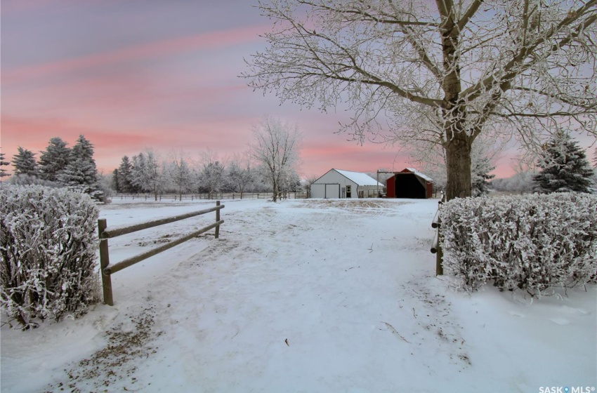 View of yard covered in snow