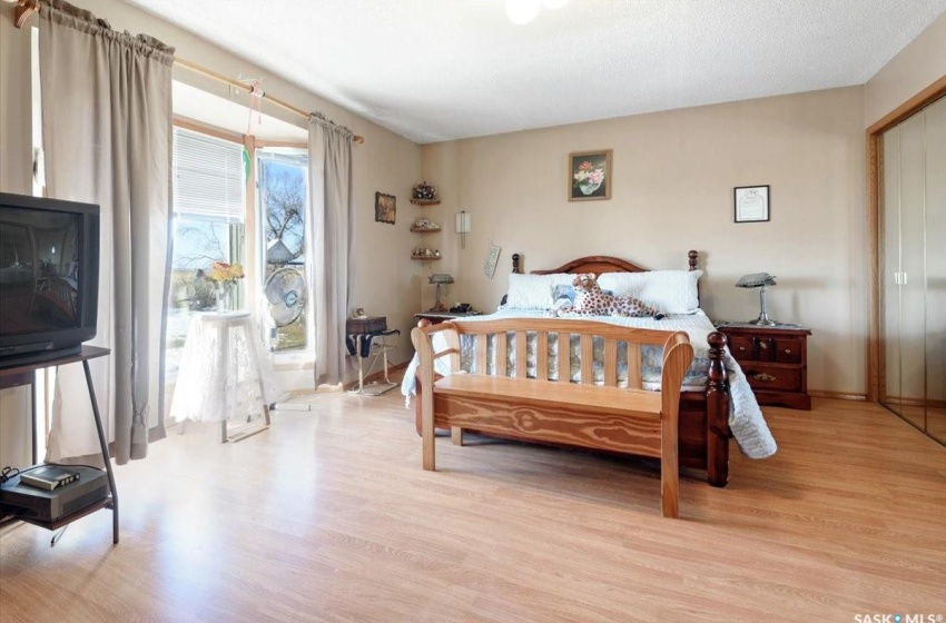 Bedroom with a closet and light hardwood / wood-style flooring