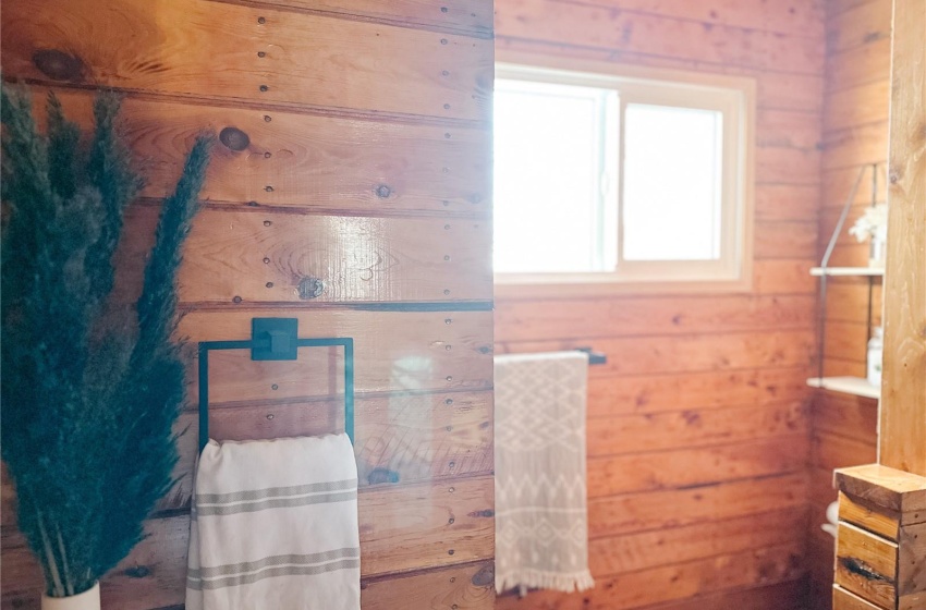 Bathroom with wooden walls