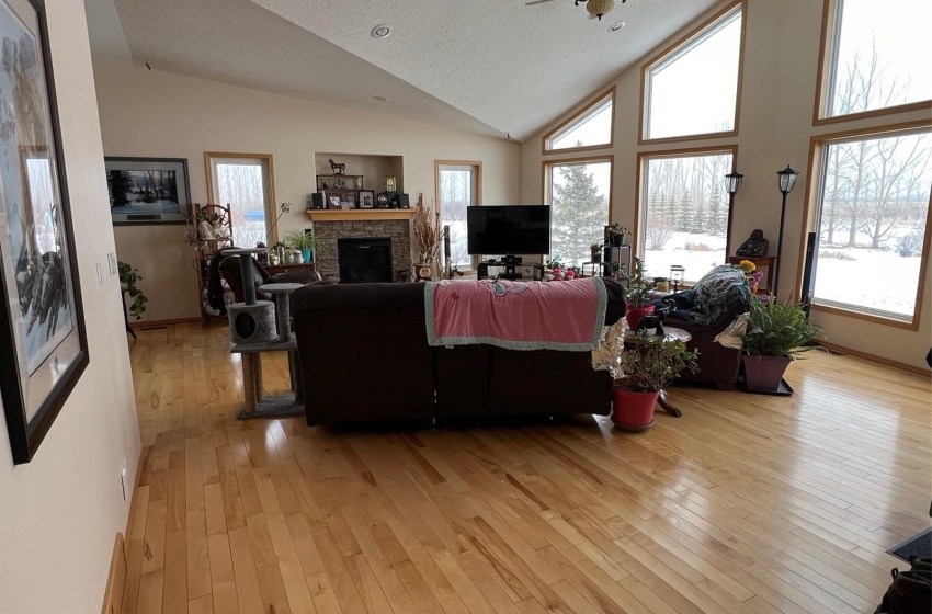 Living room view towards gas fireplace