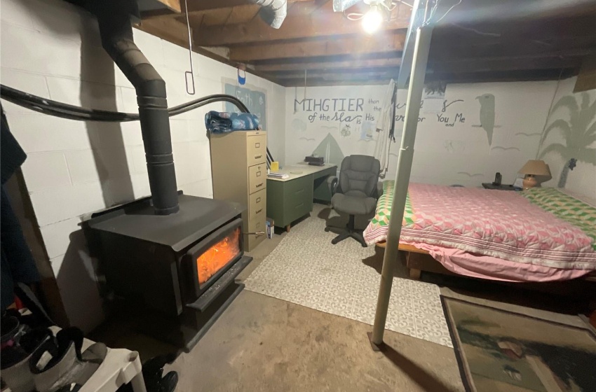 Basement with a wood stove