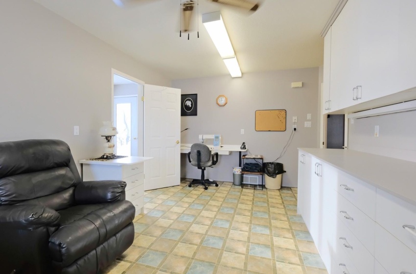 Tiled office with ceiling fan