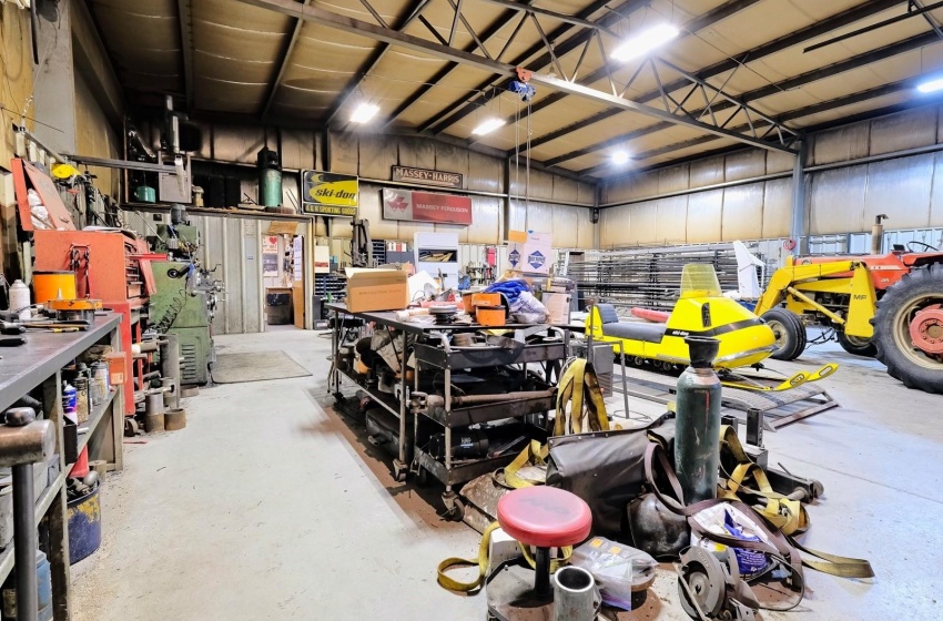 Garage featuring a workshop area