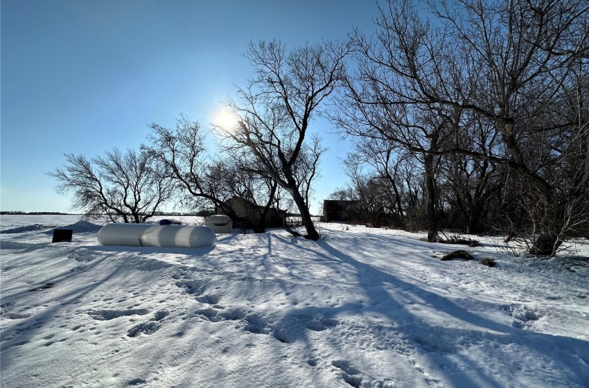 View of yard covered in snow