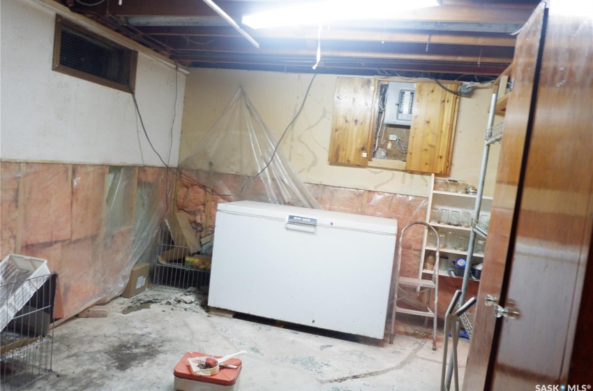 Basement with fridge