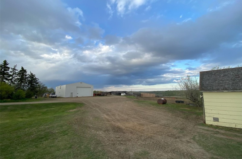 View of yard featuring a shed