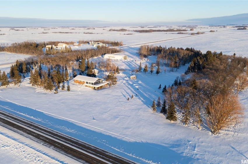 Snowy aerial view with a rural view