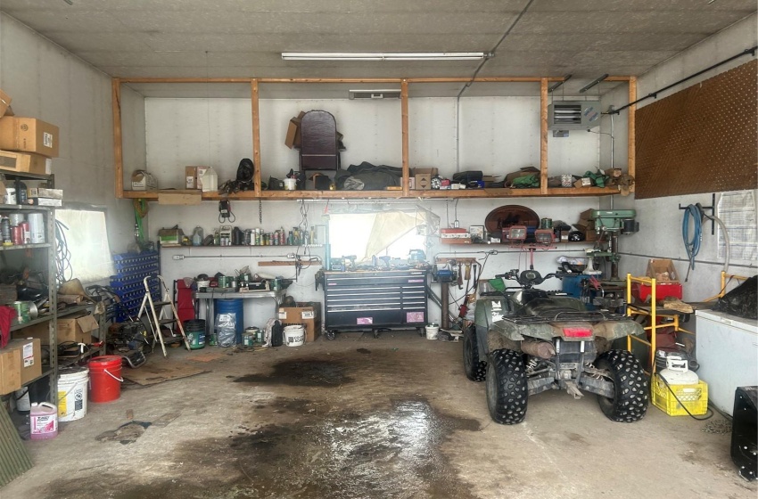 Garage with a workshop area