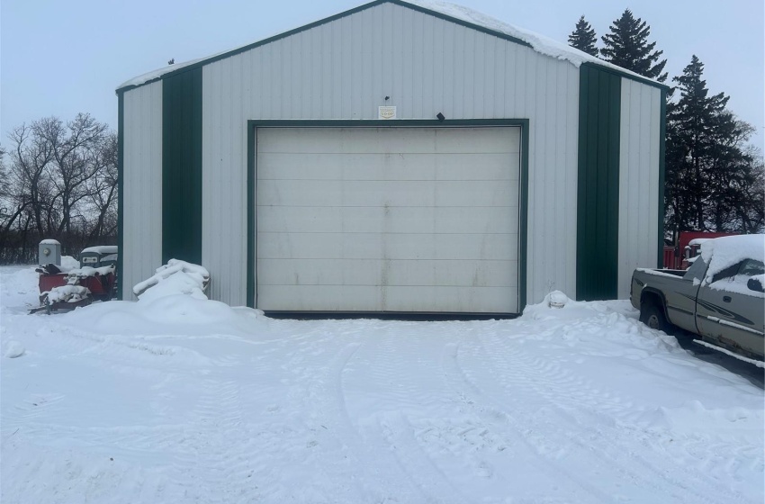 View of snow covered garage