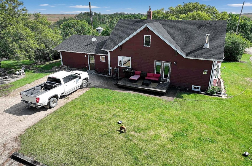 Garage converted to storage space on North side of home