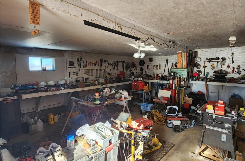 Garage with a workshop area