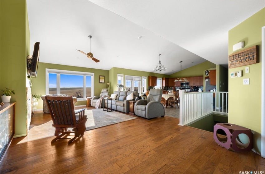 Living room featuring vaulted ceiling