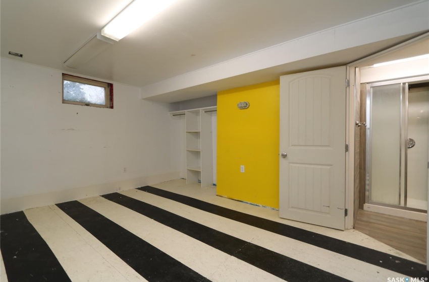 Basement with hardwood / wood-style floors