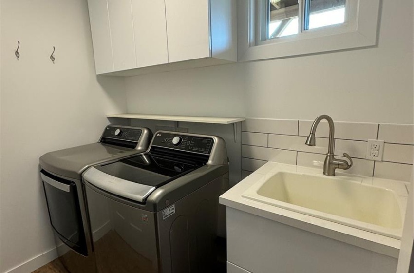 new washer and dryer and laundry sink